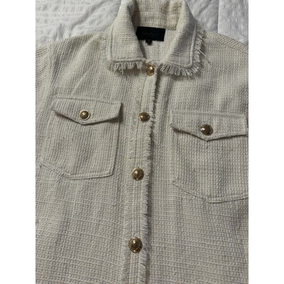 Sweet Rain Tweed Shacket Shirt Jacket White Gold Shimmer Accent - Picture 2 of 9